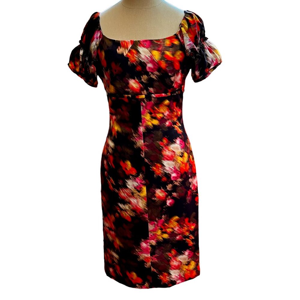 Versace Sheath Dress, Multi Color, Short Puff Sleeve, Size 40 IT, US 4